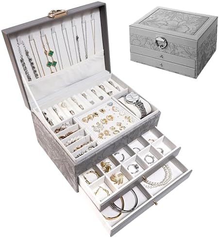 TOFUNTOY Jewelry Organizer Box, Large Jewelry Boxes for Women, 3-Layer