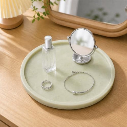 Solid Green Marble Vanity Tray, Luxury Decorative Trays, Round Vanity
