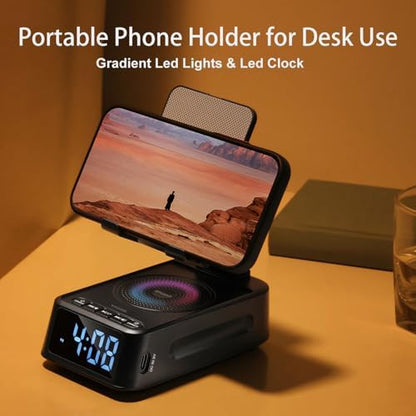 Gifts for Men Women, Phone Stand with Bluetooth Speaker&Clock