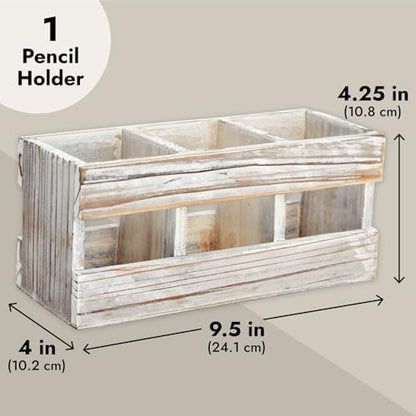 Juvale Farmhouse Decor 3-Compartment Pencil Holder & Desk Organizer