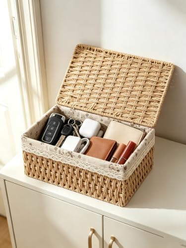 Woven Reusable Storage Basket Tray, Home Desktop Organization Decor