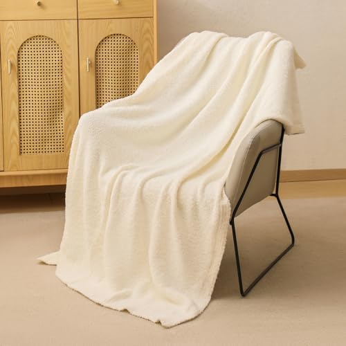 bearberry Knit Throw Blanket 50x60 Cream Super Soft Plush for Couch