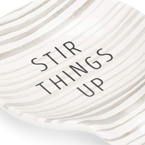 DEMDACO Stir Things Up 4.5 x 4 Glossy White and Grey Stripe Ceramic