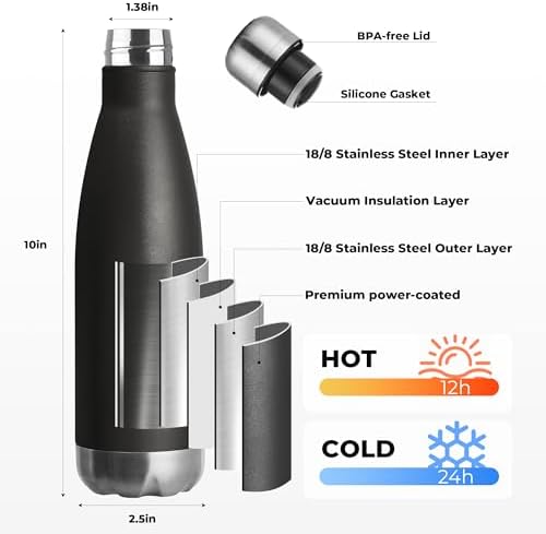 MEWAY 17oz Sport Water Bottle Vacuum Insulated Stainless Steel Sport