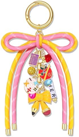 Teacher Keychain Bag Charms for Women Nylon Rope Bow Pencil Purse
