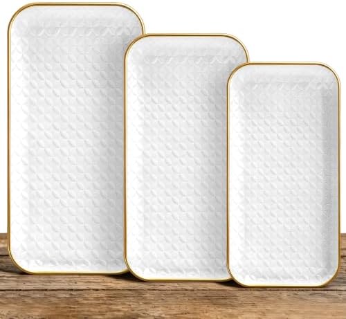 Kassel Gold Rim Ceramic Serving Platter 16”/14”/12” Decorative White