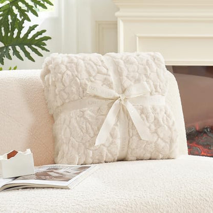 Cozy Bliss Faux Fur Throw Blanket for Couch, Fuzzy Soft Plush Thick