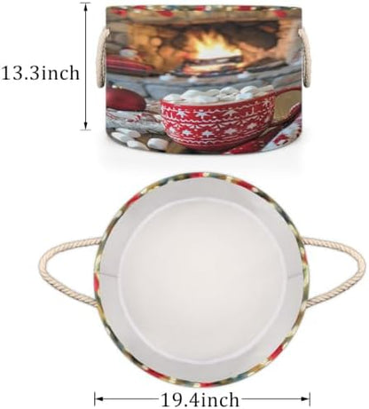 Christmas Red Mug Chocolate Large Round Storage Basket, Collapsible