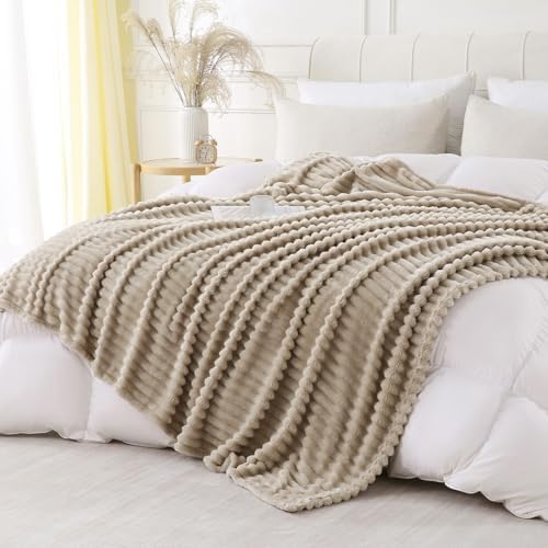 Khaki Throw Blanket for Couch Sofa 50x60 inches Striped Design