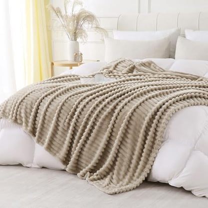 Khaki Throw Blanket for Couch Sofa 50x60 inches Striped Design