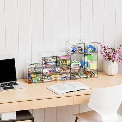 Yieach 4 Pack Small Clear Stackable Storage Drawers,2.2'' Tall Desk