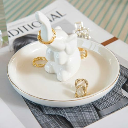Elephant Ring Holder Dish, Ceramic Jewelry Tray Trinket Dish for
