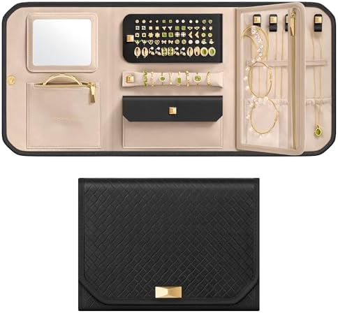 SONGMICS HOME Travel Jewelry Case, Foldable Jewelry Organizer with