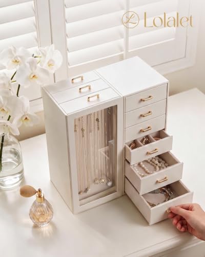 Lolalet Large Jewelry Box Organizer for Women, PU Leather Jewelry Case