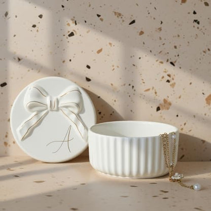 COLLECTIVE HOME Ceramic Jewelry Box with Bow, Nightstand Vanity