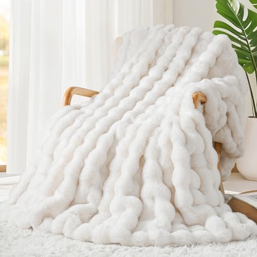 Touchat Luxury 1000GSM Faux Rabbit Fur Throw Blanket, Super Heavy Warm