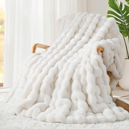 Touchat Luxury 1000GSM Faux Rabbit Fur Throw Blanket, Super Heavy Warm
