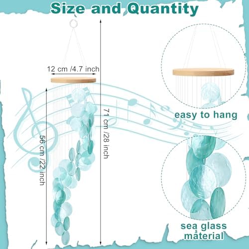Wenqik Sea Glass Shell Wind Chimes for Outside Capiz Spiral, Blue