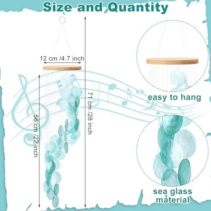Wenqik Sea Glass Shell Wind Chimes for Outside Capiz Spiral, Blue