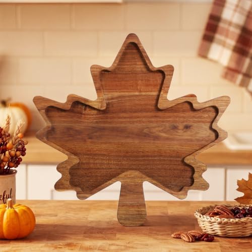Maple Leaf charcuterie Board, Fall Acacia Wood Serving Tray