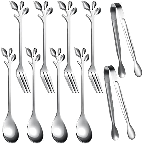 Sieral 10 Pieces Sugar Cube Tongs Mini Spoons Dessert Forks Set
