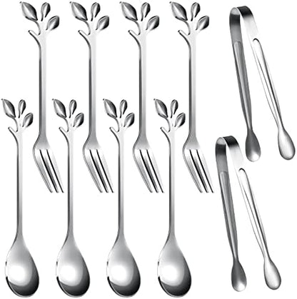 Sieral 10 Pieces Sugar Cube Tongs Mini Spoons Dessert Forks Set