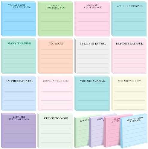 18 PCS Inspirational Sticky Notes with Lines, Adhesive Note Pads
