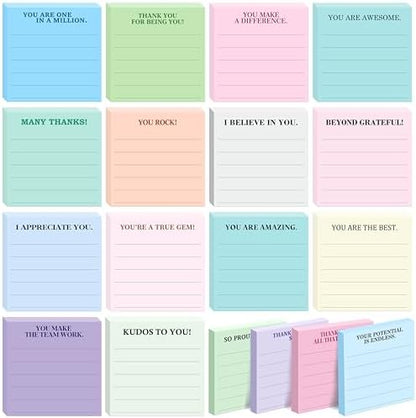 18 PCS Inspirational Sticky Notes with Lines, Adhesive Note Pads