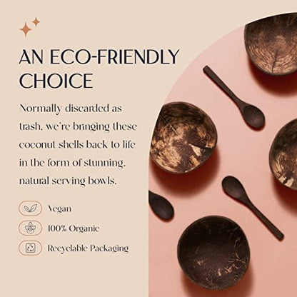 Coconut Bowl Set with Wooden Spoons – Handcrafted Eco-Friendly Acai