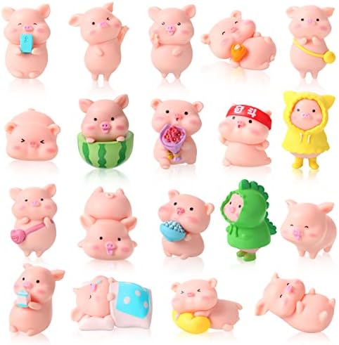 Leitee 19 Pcs Tiny Pig Figurines Set Pig Cake Topper Decor,Classic
