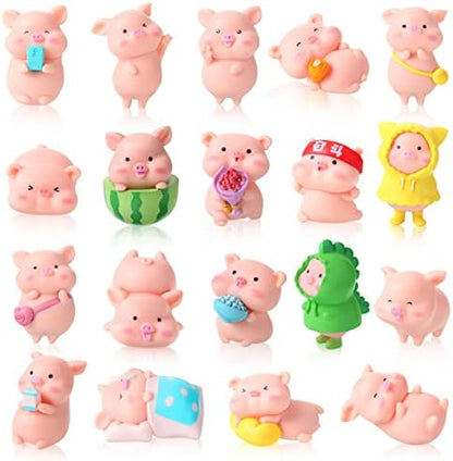 Leitee 19 Pcs Tiny Pig Figurines Set Pig Cake Topper Decor,Classic