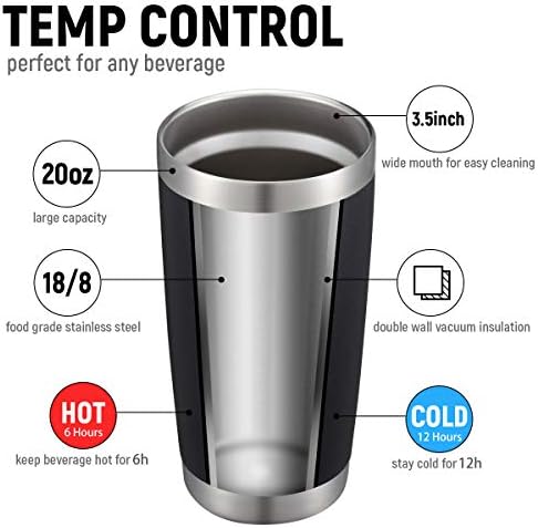 COMOOO 20oz Black Tumbler 4 Pack Stainless Steel Insulated Travel Mug