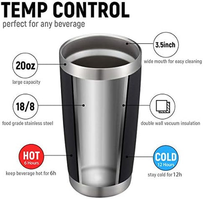 COMOOO 20oz Black Tumbler 4 Pack Stainless Steel Insulated Travel Mug