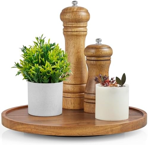 10" Acacia Wood Lazy Susan Turntable Organizer for Cabinet, Round