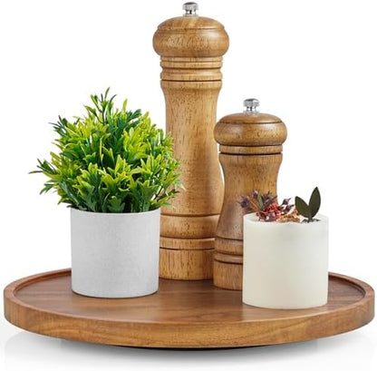 10" Acacia Wood Lazy Susan Turntable Organizer for Cabinet, Round