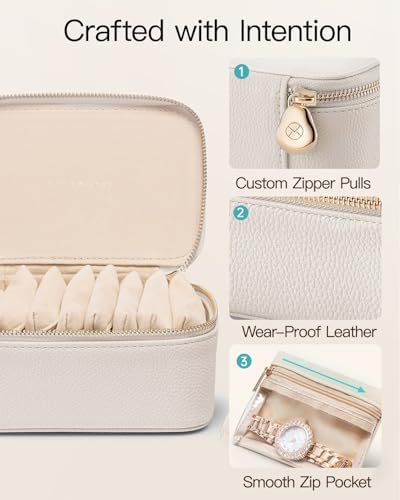 VLANDO Jewelry Travel Organizer with Clear 8 Velvet Bags,White