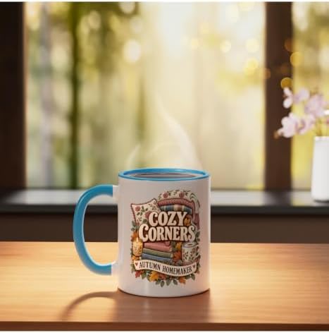 Autumn Homemaker Cozy Corners Cottagecore Ceramic Mug, Blue/White