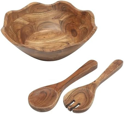 Gibson Home Sandhurst 3-Piece Acacia Wood Salad Bowl Set – 12-Inch