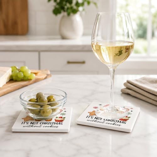 2 Pcs It's Not Christmas Without Cookies Ceramic Coasters Gifts
