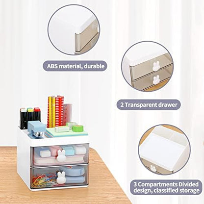 LETURE Small Desk Organizer With Drawer, Office Desktop Storage Box