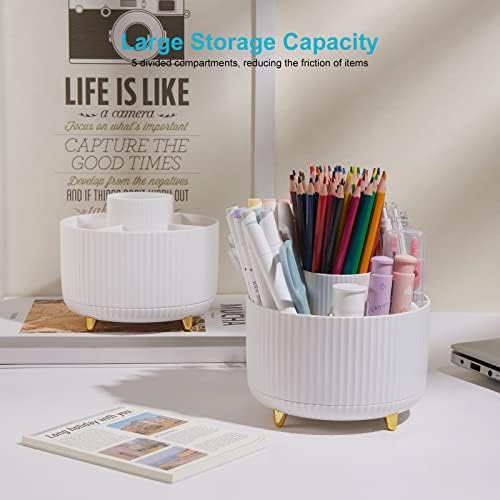 Desk Pencil Pen Holder - 5 Slot 360 Degree Rotating Desk Pen Organizer