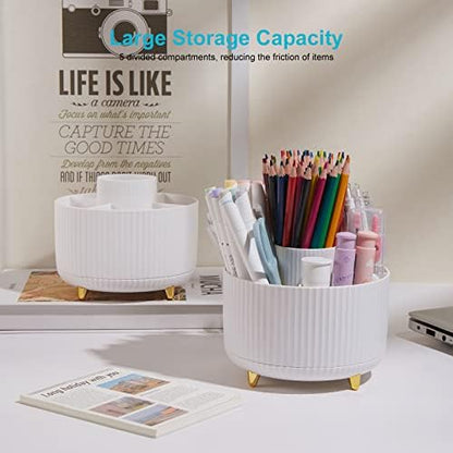 Desk Pencil Pen Holder - 5 Slot 360 Degree Rotating Desk Pen Organizer