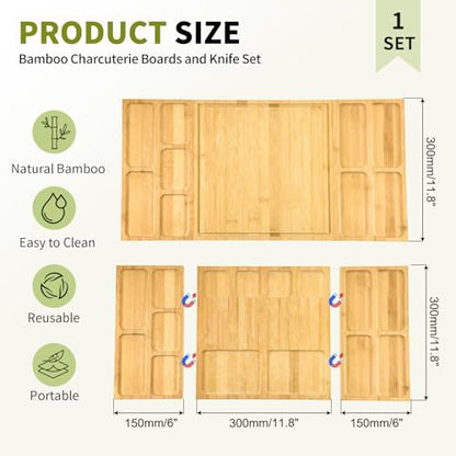 Bamboo Charcuterie Boards and Knife Set, 3 in 1 Cheese Platter