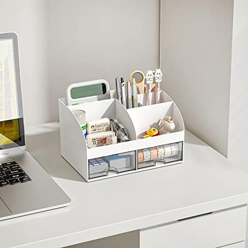 COMFYROOM Desk Organizer with 6 Compartments and 2 Drawers, Plastic