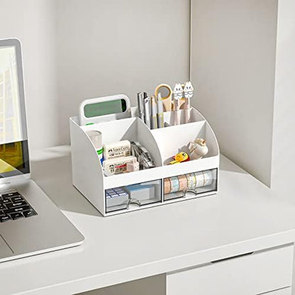 COMFYROOM Desk Organizer with 6 Compartments and 2 Drawers, Plastic