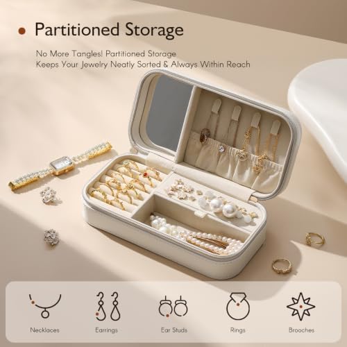 Travel Jewelry Case, Travel Jewelry Box Organizer with Mirror, 4.1 x 8