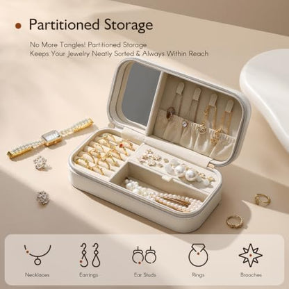 Travel Jewelry Case, Travel Jewelry Box Organizer with Mirror, 4.1 x 8