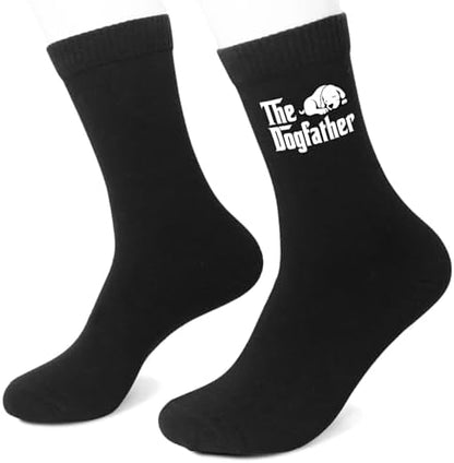 The Dogfather Socks, Dog Dad Gifts, Black Crew Socks for Men, Birthday