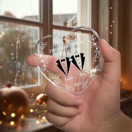 Personalized First Christmas Married Glass Ornament 2026 – Custom