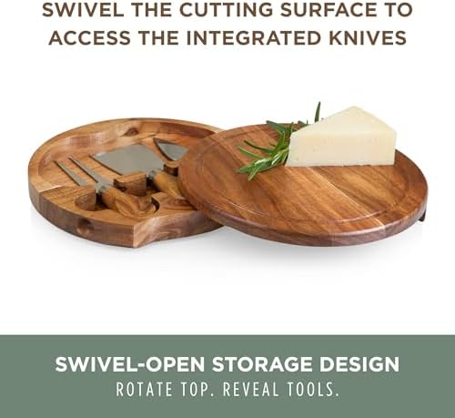 TOSCANA - a Picnic Time brand Acacia Brie Cheese Board and Knife Set
